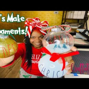 How to Make Easy Christmas Ornaments from Dollar Tree and Michael's with glitter and Cricut Vinyl