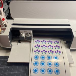 Making stickers with Cricut in Design Space. Print-then cut using printable vinyl/sticker paper.