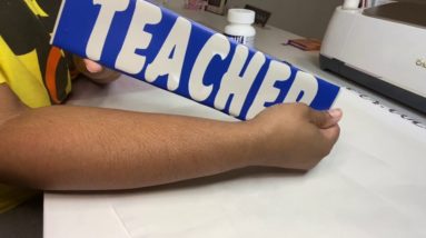 DIY Tile Desk Name plate Using Cricut and Armor Etch Etching Cream.