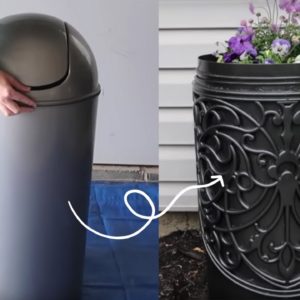 DIY High End Planter | Tie a $9 rug to a $15 trash can for this high end decor idea! | Hometalk