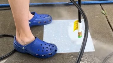 She sprays water on her sidewalk for this brilliant idea!