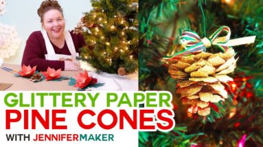 Christmas Pine Cones made with Paper, Glitter, & Glue!