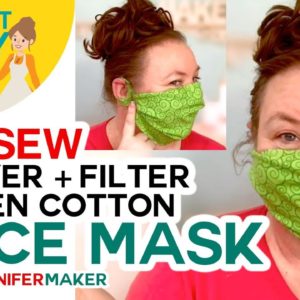 No-Sew Woven Cotton Face Mask with Two Layers + Filter Pocket -- No Elastic, No Ties!