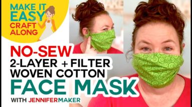 No-Sew Woven Cotton Face Mask with Two Layers + Filter Pocket -- No Elastic, No Ties!