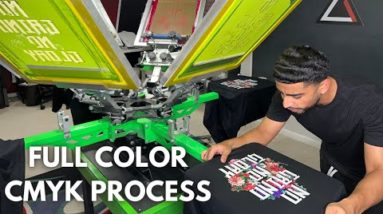 Screen Printing CMYK Process on Black T-Shirts