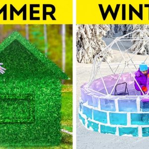 SUMMER HOUSE vs WINTER HOUSE || Huge Backyard Crafts