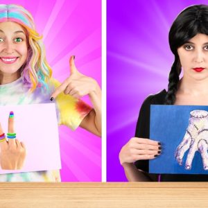 WEDNESDAY vs ENID ART CHALLENGE || Cool Art Tricks and Painting Techniques