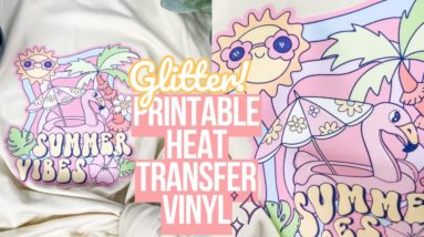 ✨ GLITTER PRINTABLE HEAT TRANSFER PAPER ON A SHIRT ✨ USING PRINT THEN CUT + CRICUT