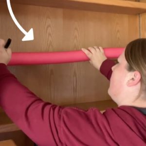 Stick a Dollar Store pool noodle into a bookshelf for this GENIUS idea!